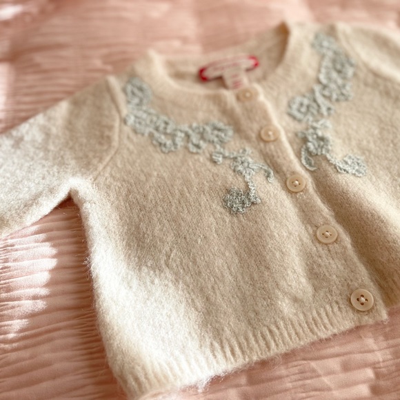 Ruby & Bloom Soft Peach Cardigan with Silver Floral Lace detail NWOT - Picture 3 of 8